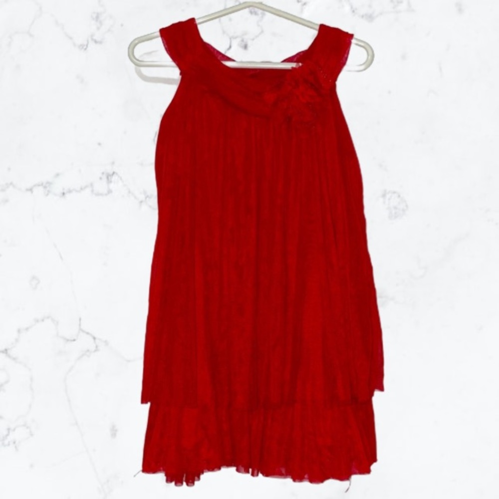 Zara Girls Flower Neck Red Dress, Size 4 / 5